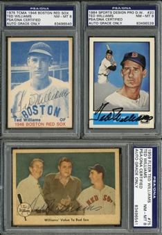 Ted Williams Signed Baseball Card Collection of (3) – all PSA/DNA Graded NM-MT 8   